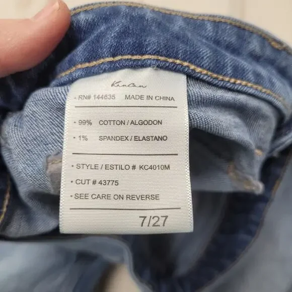 Kancan high rise flare jeans stretch raw hem boho 27 flap pockets short - Picture 8 of 8